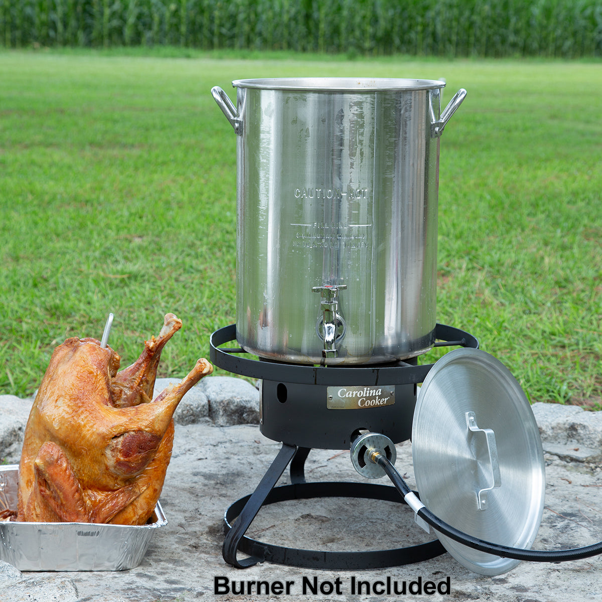 30QT AL FRY POT W/LID, SUPPORT