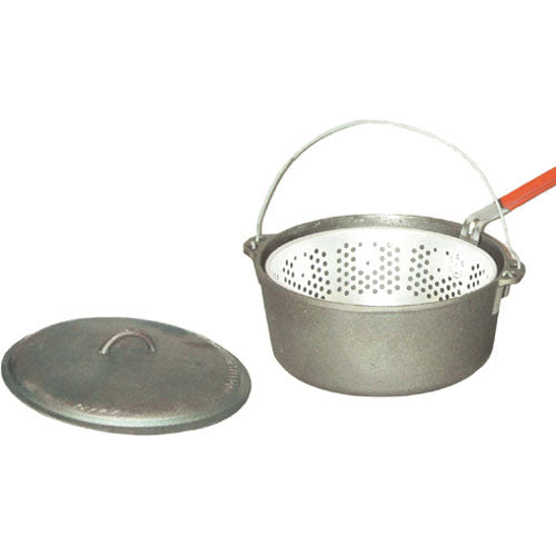 6 Quart Cast Iron Cooking Pot with Lid and Strainer Basket