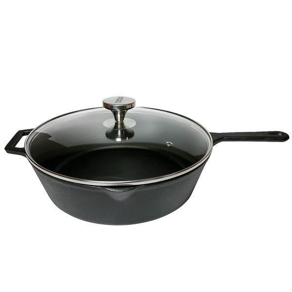 12" Preseasoned Cast Iron Deep Skillet with Glass Lid